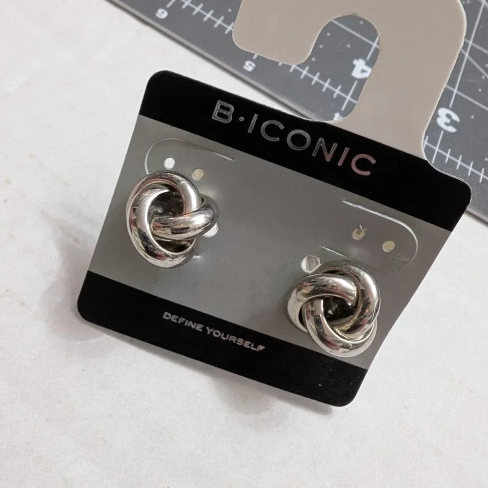 B Iconic‎ cuff links silver tone metal cluster geometric vtg / org backing